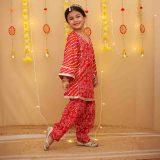 Girls Red Bandhani Salwar Kurta Suit Set