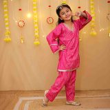 Girls Pink Bandhani Salwar Kurta Suit Set