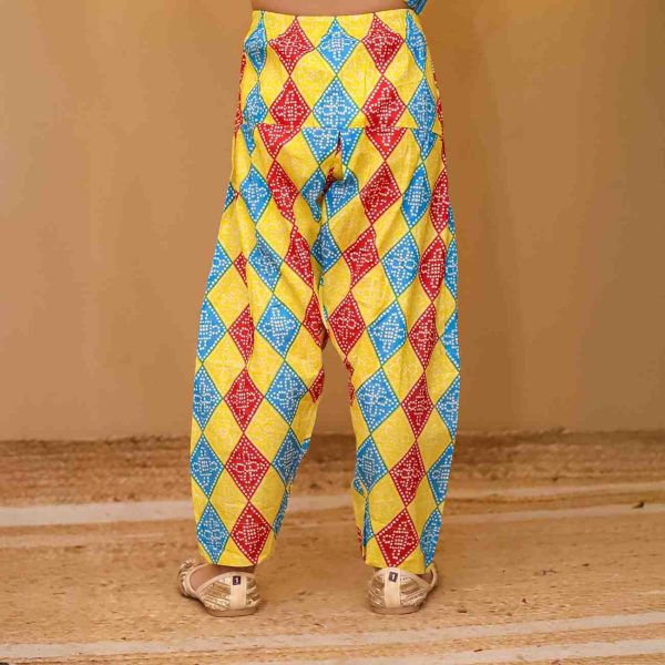 Girls Blue Yellow Bandhani Salwar Kurta Suit Set