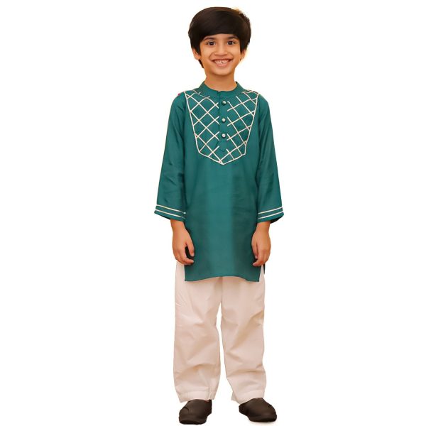 Boys Tourquoise Green Ethnic Kurta Pajama