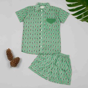 Boys Green Hot Air Balloon Shorts Set