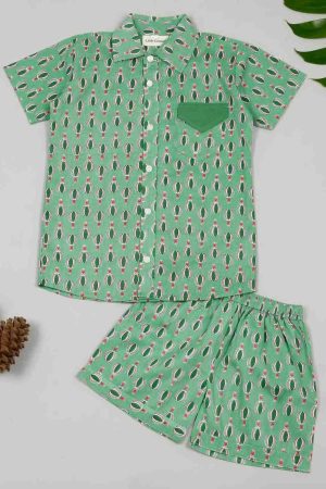 Boys Green Hot Air Balloon Shorts Set