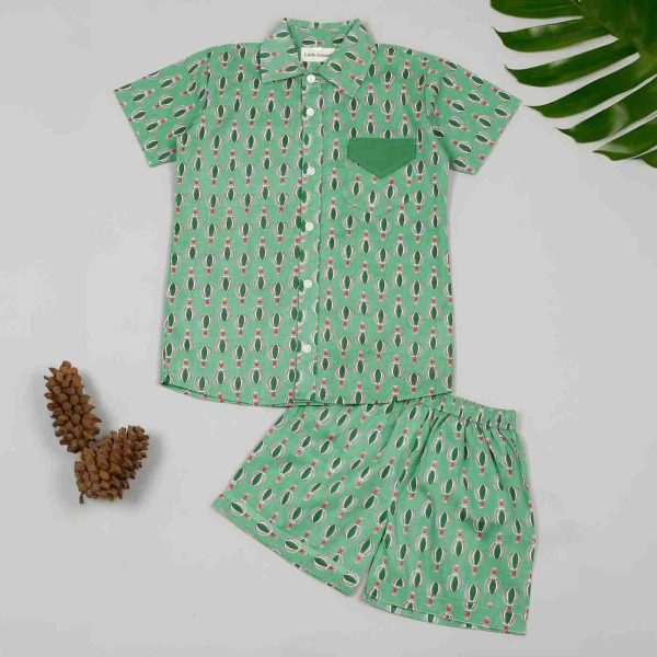 Boys Green Hot Air Balloon Shorts Set
