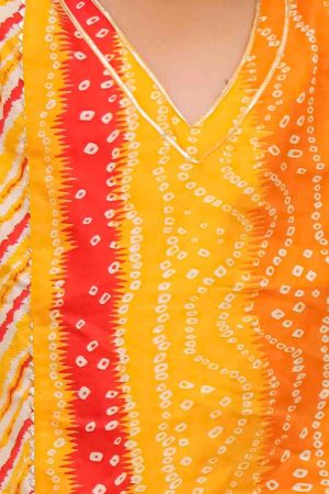 Girls Yellow Orange Bandhani Salwar Kurta Suit Set