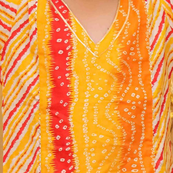 Girls Yellow Orange Bandhani Salwar Kurta Suit Set