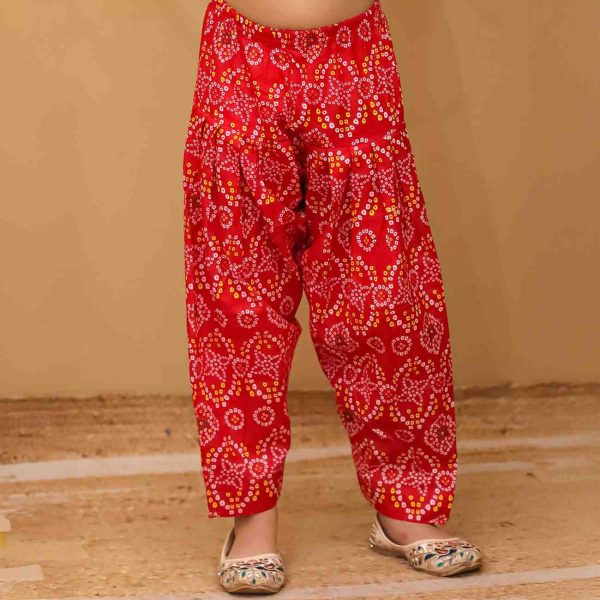 Girls Red Bandhani Salwar Kurta Suit Set