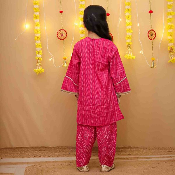 Girls Pink Bandhani Salwar Kurta Suit Set