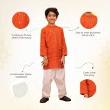 Boys Rust Orange Ethnic Kurta Pajama
