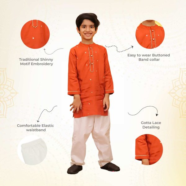 Boys Rust Orange Ethnic Kurta Pajama