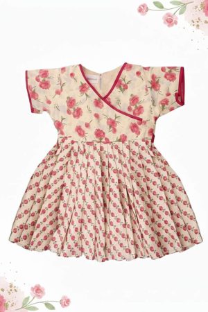 Girls Pink Flower Pleated Frock with Bloomers