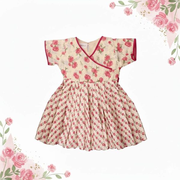 Girls Pink Flower Pleated Frock with Bloomers
