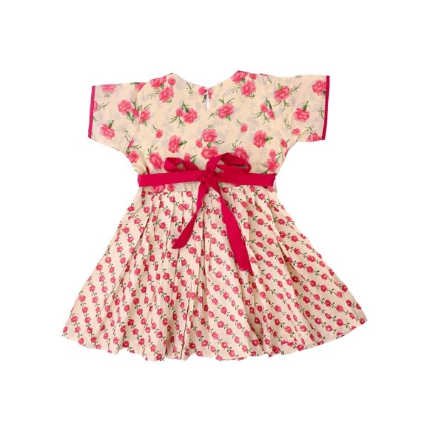 Girls Pink Flower Pleated Frock with Bloomers