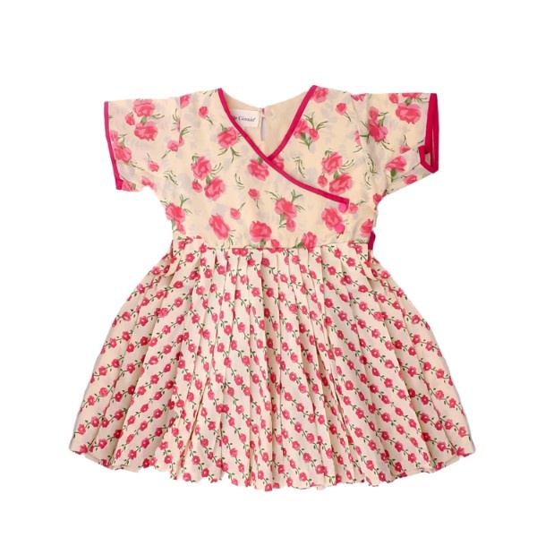Girls Pink Flower Pleated Frock with Bloomers
