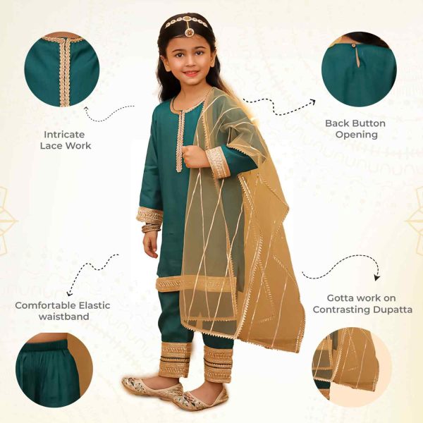 Girls Tourquoise Green Ethnic Suit Set