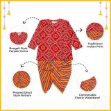 Boys Red Bandhani Dhoti Kurta