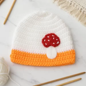 White Orange Mushroom Woollen Cap