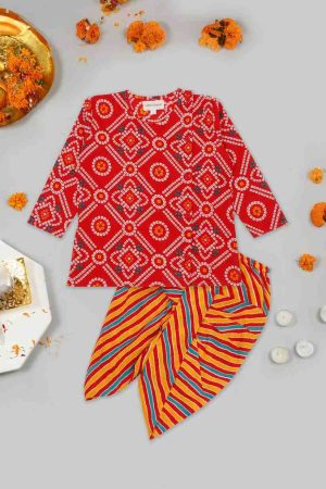 Boys Red Bandhani Dhoti Kurta