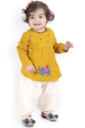 Mustard White Embroidered Dhoti Kurta