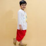 Red & White Dhoti Kurta With Lace Work