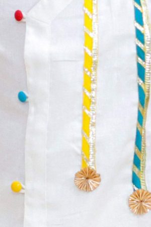 Red & White Dhoti Kurta With Lace Work