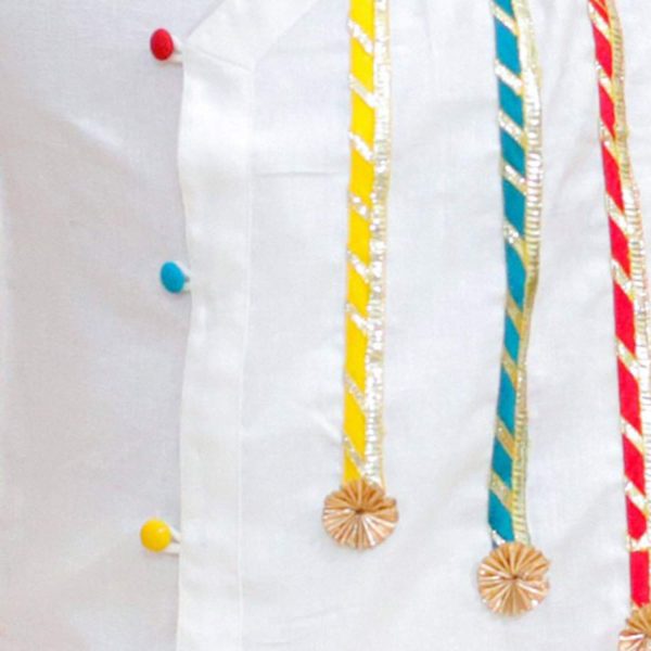 Red & White Dhoti Kurta With Lace Work