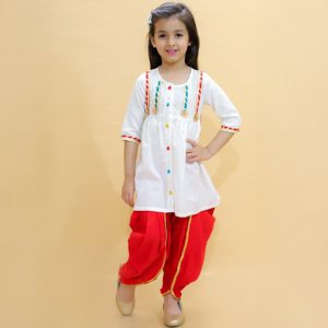 Red & White Lace Co Ord Set With Lace Work