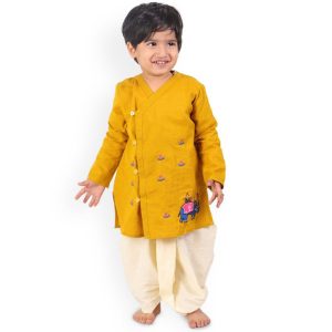 Mustard White Angrakha Dhoti Kurta