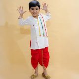 Red & White Dhoti Kurta With Lace Work