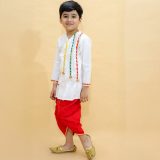 Red & White Dhoti Kurta With Lace Work