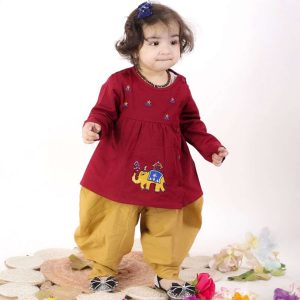 Golden Mehroon Embroidered Dhoti Kurta