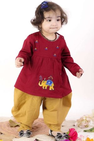 Golden Mehroon Embroidered Dhoti Kurta
