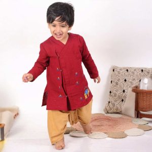 Mehroon Golden Angrakha Dhoti Kurta
