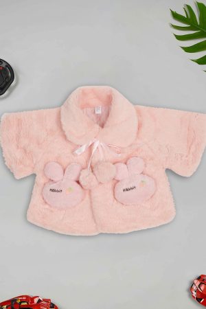Girls Peach Rabbit Fur Jacket