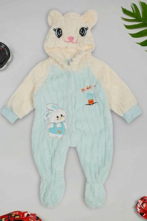 Infant Rabbit Hood Body Suit Sky Blue