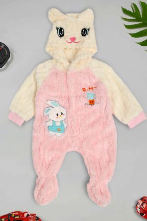 Infant Rabbit Hood Body Suit Pink