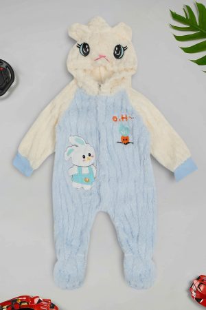 Infant Rabbit Hood Body Suit Baby Blue