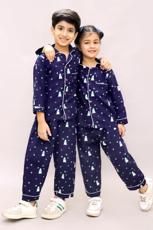 Kids Indigo Bear Printed Night Suit