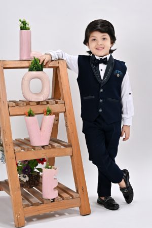 Boy Dark Blue 3 Pcs Vest Suit