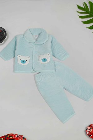 Infant Sky Blue Bear Printed Winter Night suit