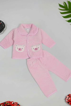 Infant Pink Bear Printed Winter Night suit