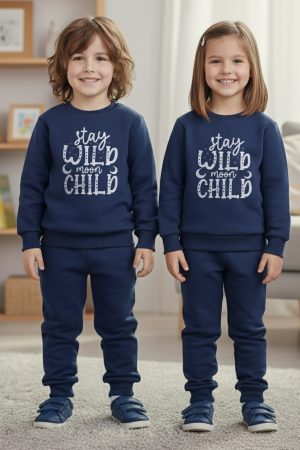 Navy Blue Printed Sweatshirt with Jogger