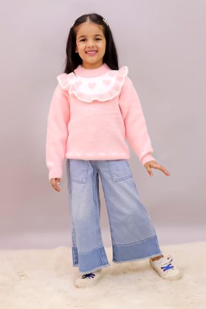 Girls Heart Pink Ruffle Sweater