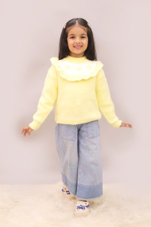 Girls Heart Yellow Ruffle Sweater