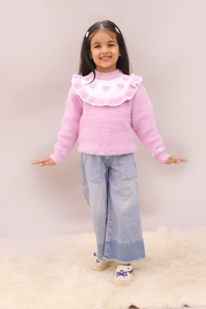 Girls Heart Purple Ruffle Sweater