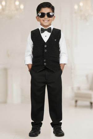 Boys Black 3 Pcs Vest Suit