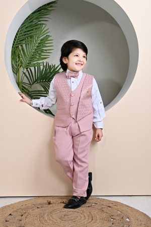 Boys Pink 3 Pcs Vest Suit