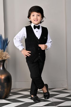 Boys Black 3 Pcs Vest Suit
