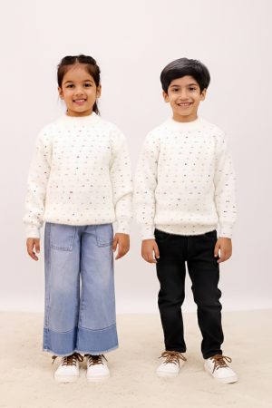 Multi Color Dots White Sweater