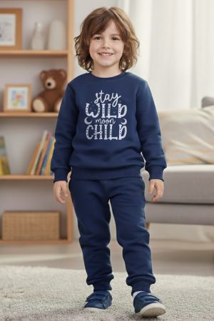 Navy Blue Printed Sweatshirt with Jogger