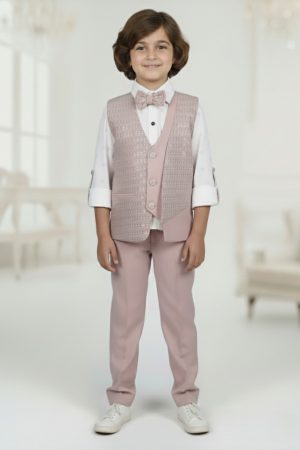 Boys Pink 3 Pcs Vest Suit